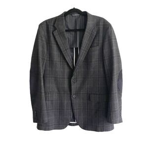 COPPLEY Wool Plaid Blazer Elbow Patches Blue 42L